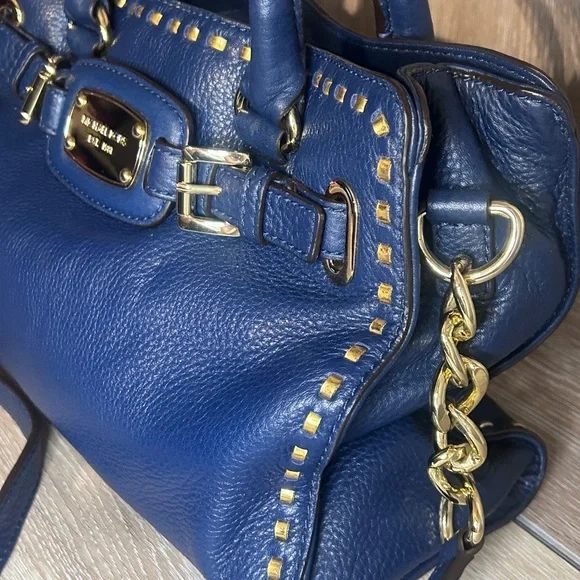 Michael Kors Dark Blue Satchel with Gold Accents